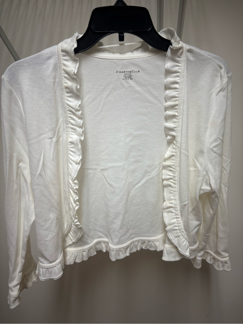Charter Club White Ruffle Trim Open Cardigan
